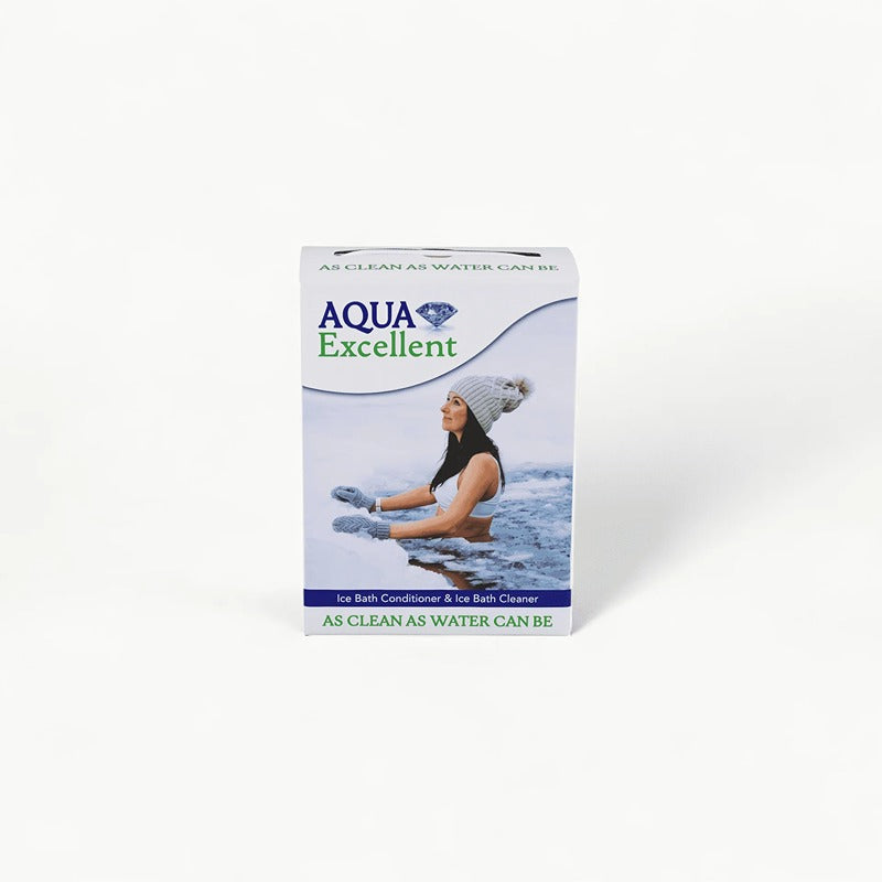 Vorderansicht der AquaExcellent Produktverpackung – Ice Bath Conditioner & Cleaner für klare, hygienische Wasserpflege.